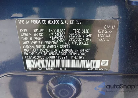 2017 Honda Hr-V Lx из США, поврежденный, VIN 3CZRU5H39HM715921